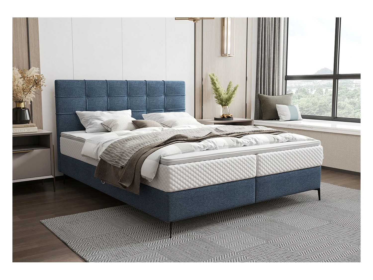 BEDANTE Boxspringbett INAO 160x200 ARAGON 74 Dunkelblau Bett Bettkasten Ehebett Hotelbett Topper Matratze Schlafzimmer Stauraum