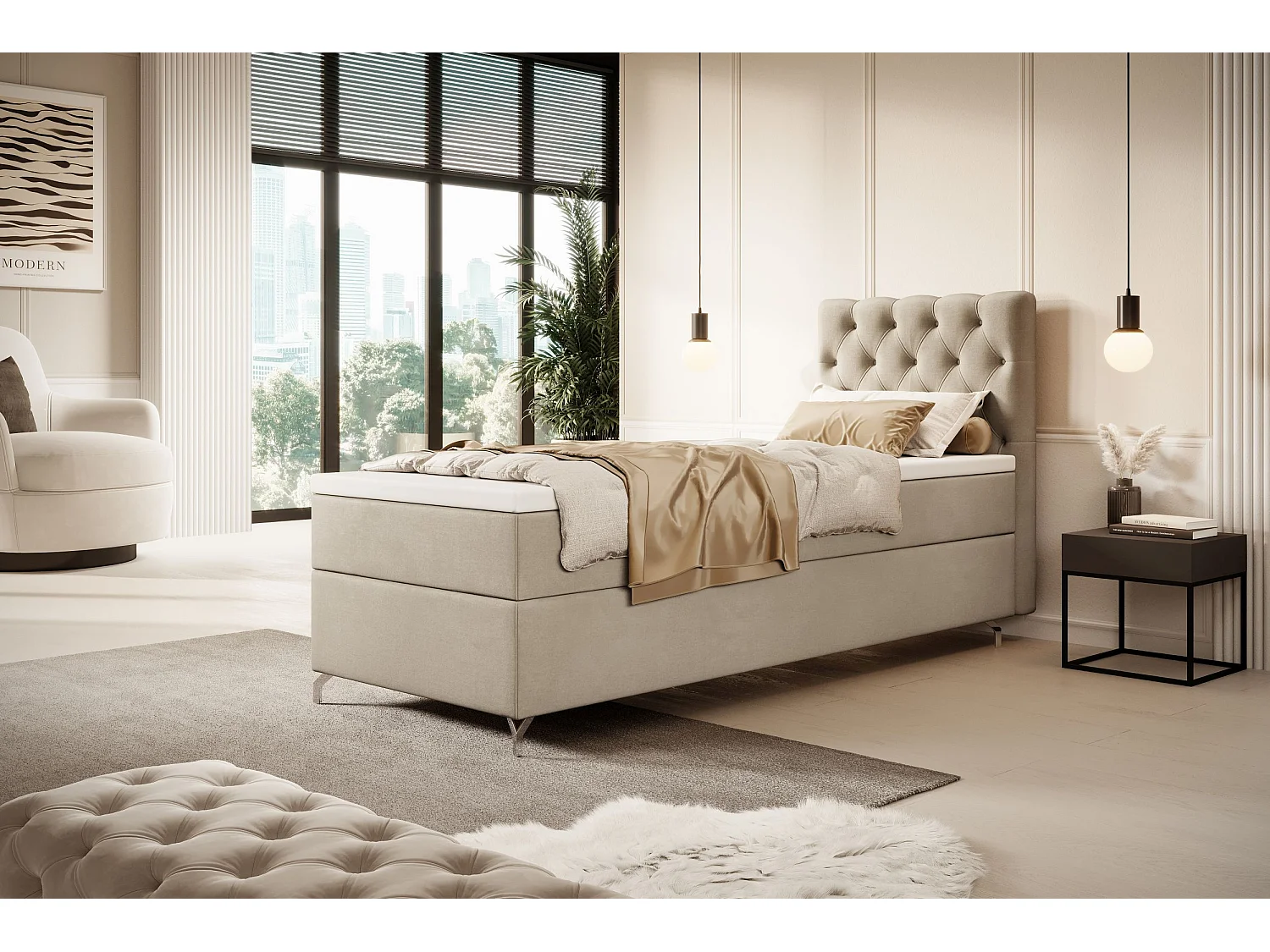 BOXBETT CHESTER 100x200 Monolith 02 avec matelas H3 et surmatelas lit avec coffre, lit simple, lit d'hôtel, chambre, avec rangement