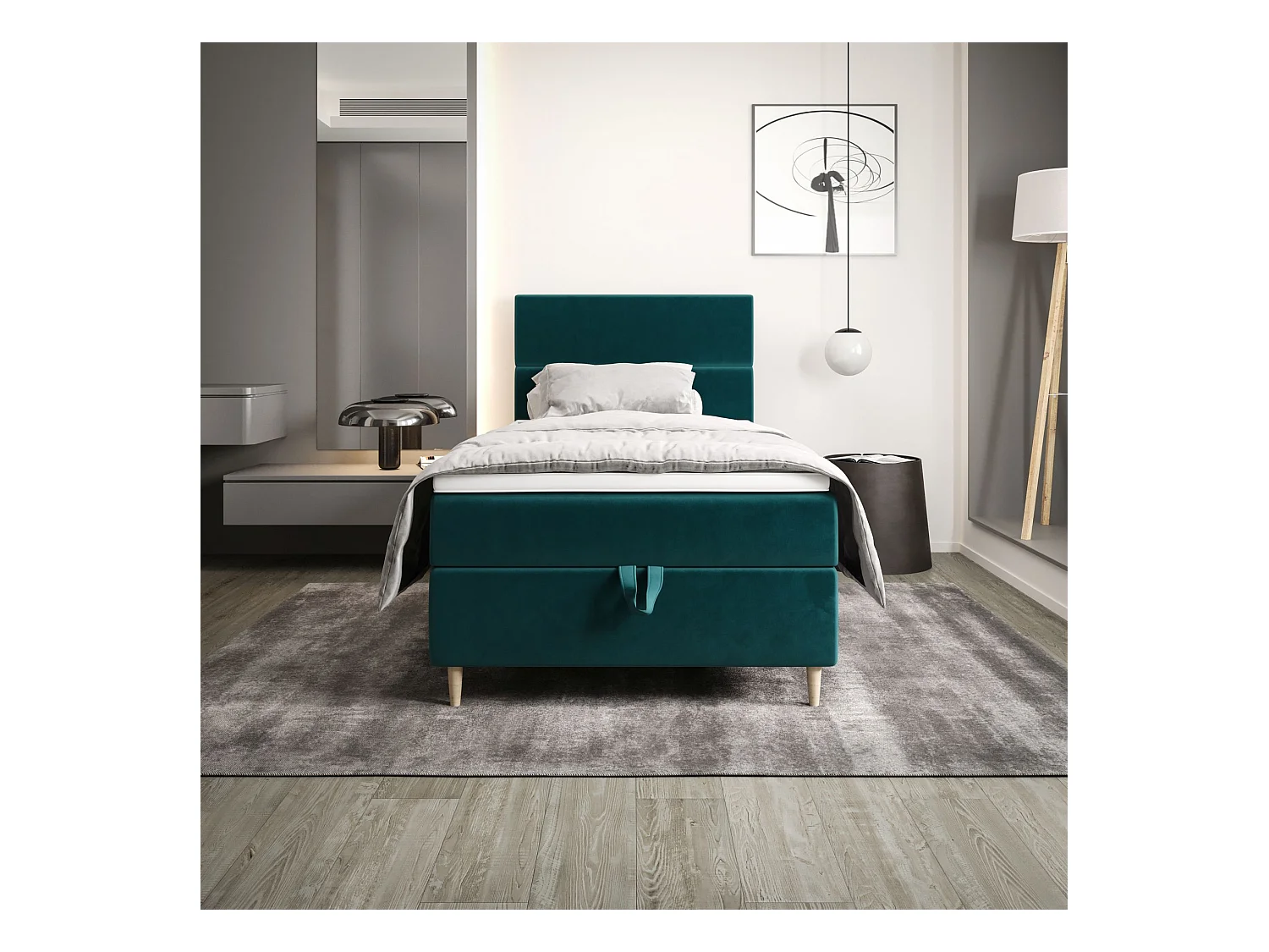 BEDANTE Lit boxspring FLO 80x200 Itaka 39 Turquoise Lit Coffre Lit simple Lit d'hôtel Surmatelas Matelas Chambre Rangement
