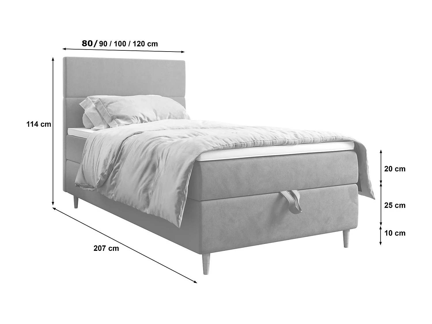 BEDANTE Lit boxspring FLO 80x200 Itaka 39 Turquoise Lit Coffre Lit simple Lit d'hôtel Surmatelas Matelas Chambre Rangement