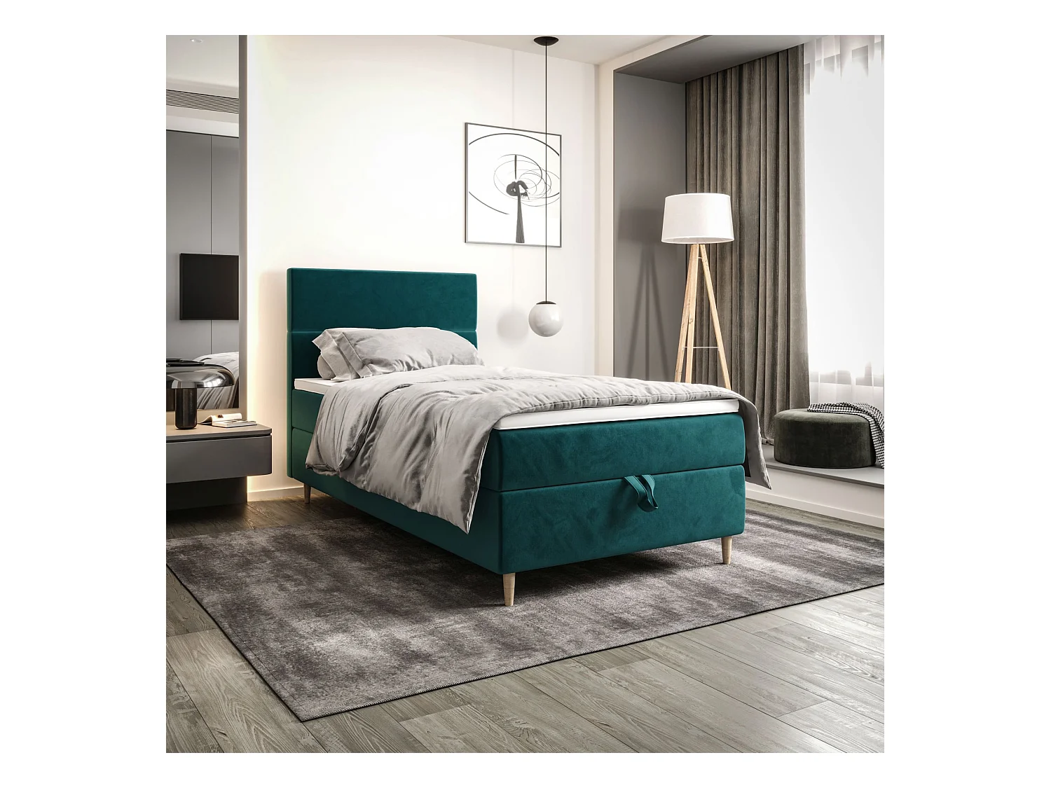 BEDANTE Boxspringbett FLO 80x200 Itaka 39 Türkis Bett Bettkasten Einzellbett Hotelbett Topper Matratze Schlafzimmer Stauraum