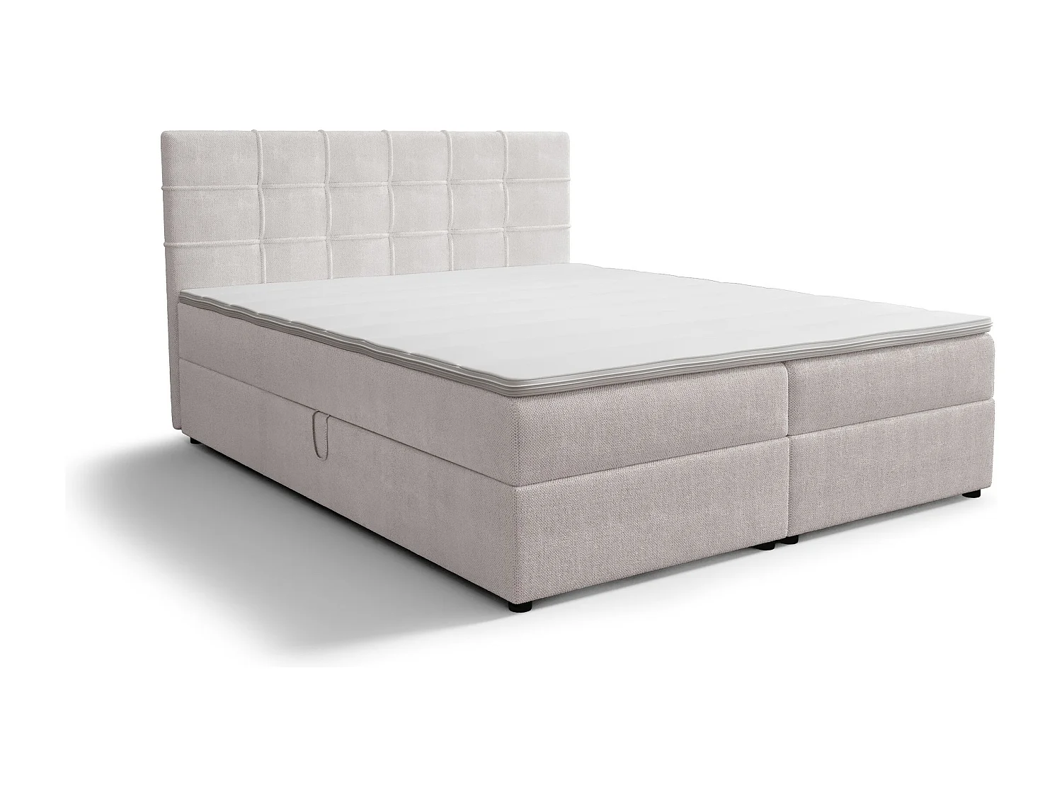 BEDANTE Lit boxspring KIDA 160x200 Curio 80 Gris clair Lit Litkasten Lit double Lit d'hôtel Chambre à coucher Espace de rangement