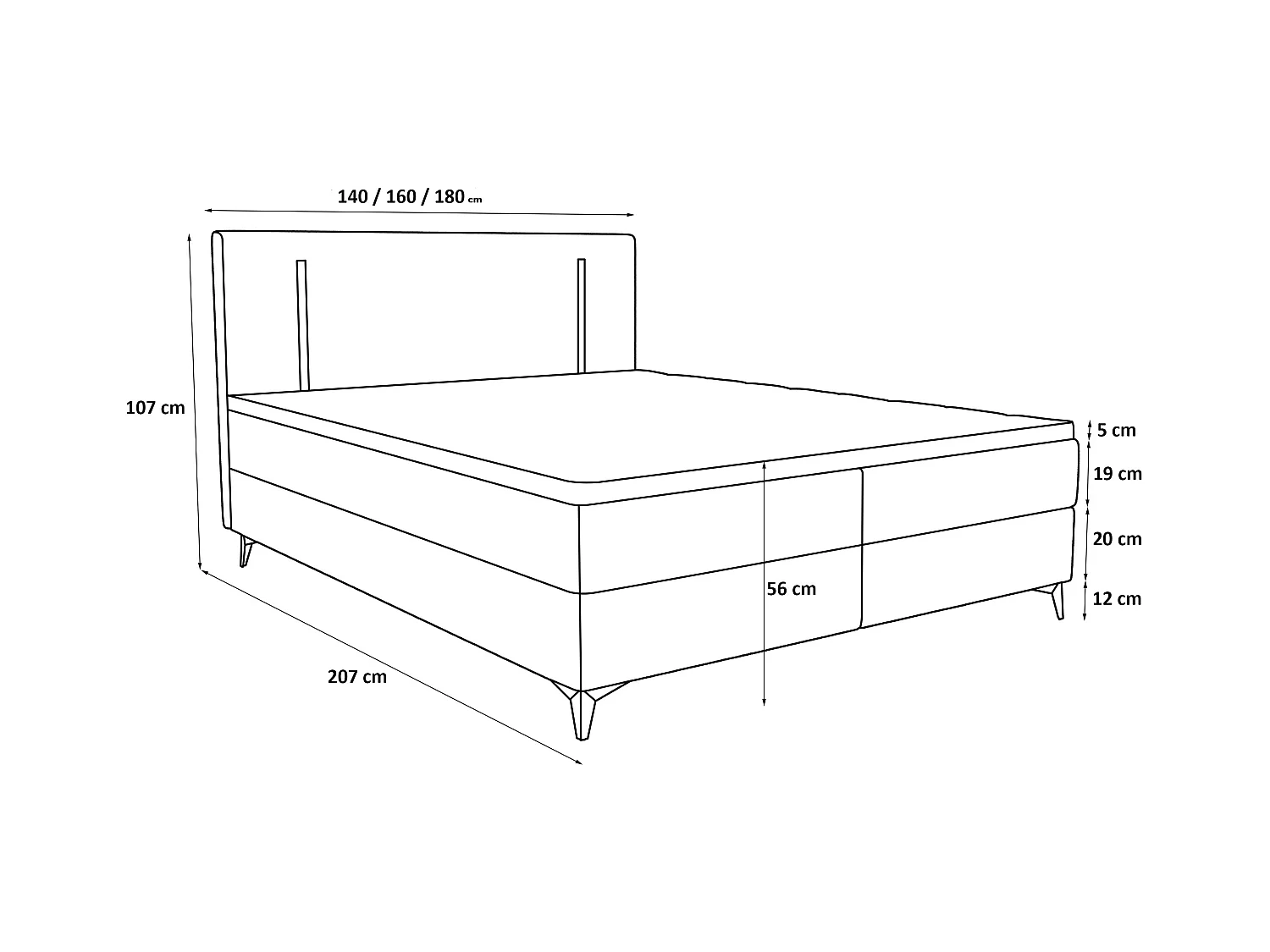 BEDANTE lit boxspring ONO 160x200 CURIO 02 beige lit coffre de lit lit double lit d'hôtel surmatelas matelas chambre à coucher rangement