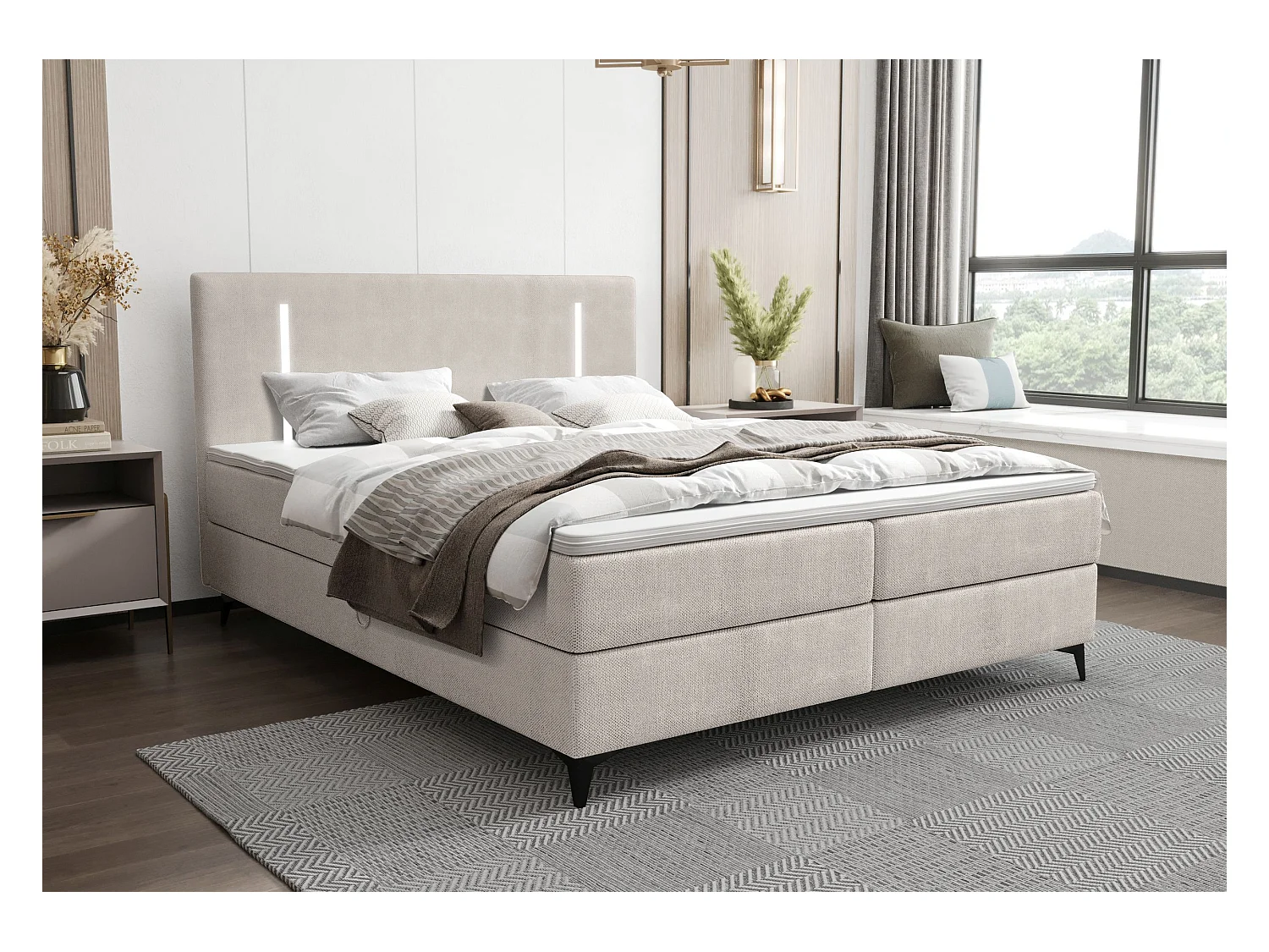 BEDANTE Boxspringbett ONO 160x200 CURIO 02 Beige Bett Bettkasten Ehebett Hotelbett Topper Matratze Schlafzimmer Stauraum