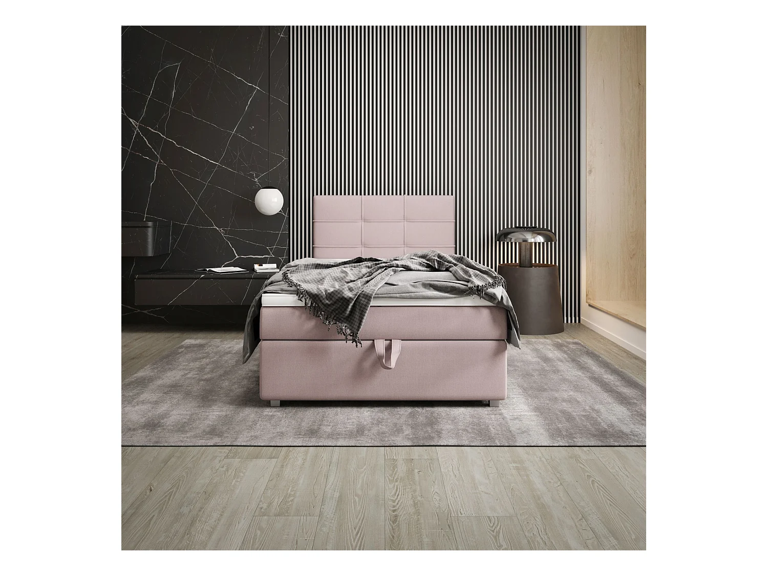 BEDANTE Lit boxspring FADO 1 80x200 Cosmic 14 Rose Lit Coffre Lit simple Lit d’hôtel