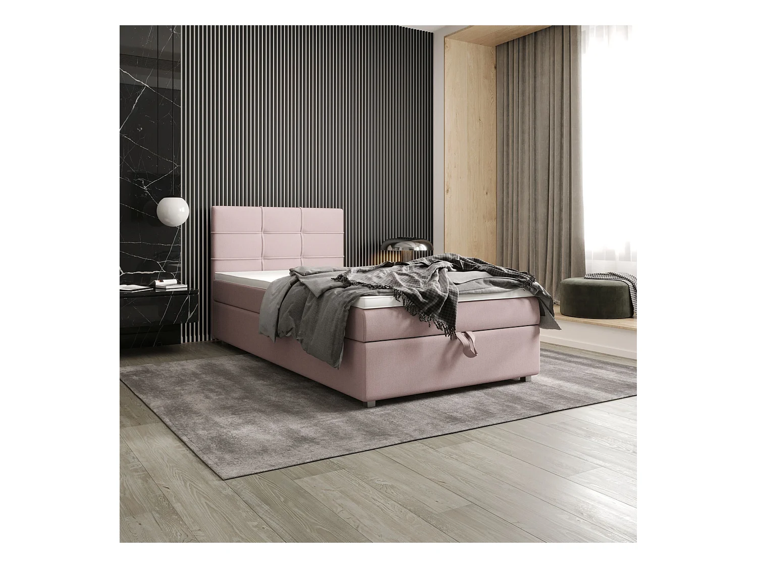 BEDANTE Boxspringbett FADO 22 80x200 Cosmic 14 Rosa Bett Bettkasten Einzellbett Hotelbett Topper Matratze Schlafzimmer Stauraum