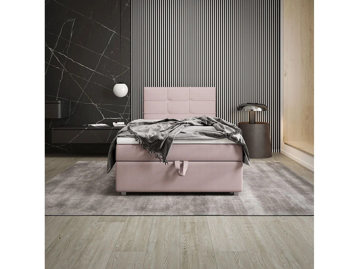 BEDANTE Lit boxspring FADO 1 80x200 Cosmic 14 Rose Lit Coffre Lit simple Lit d’hôtel