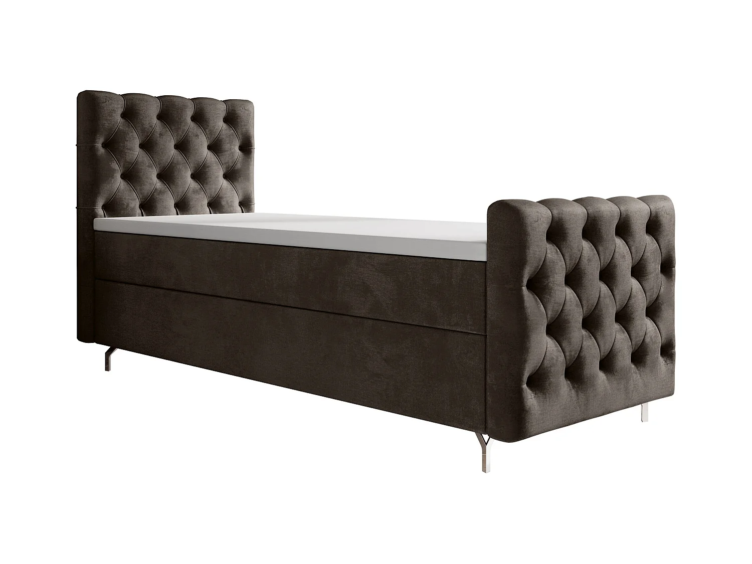 BEDANTE lit boxspring CHESTER PLUS 120x200 marron avec matelas H3 et surmatelas lit avec coffre, lit simple, lit d'hôtel, chambre, avec rangement