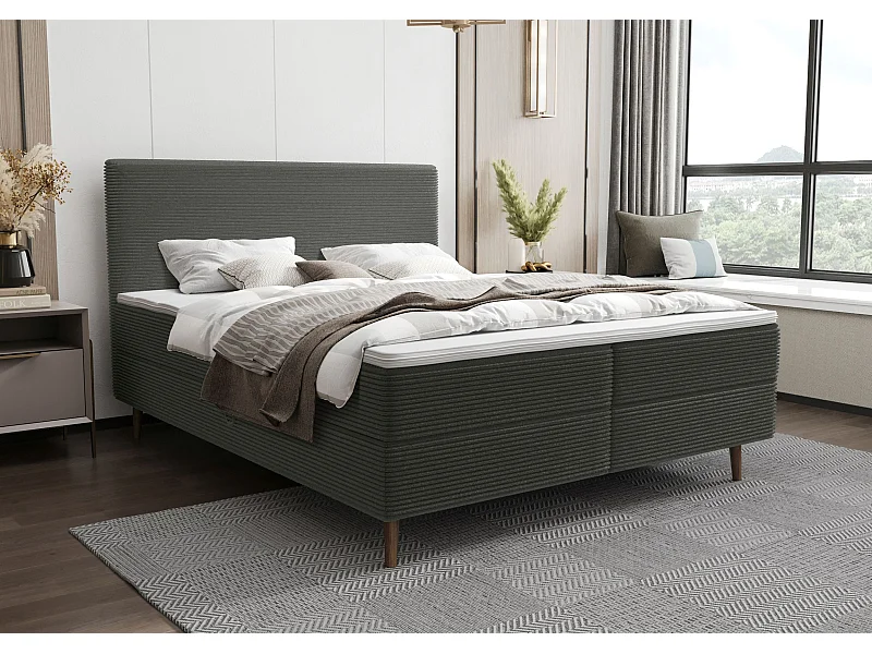 BEDANTE lit boxspring NARA 180x200 POSO 115 gris foncé lit coffre de lit lit double lit d'hôtel surmatelas matelas chambre à coucher rangement