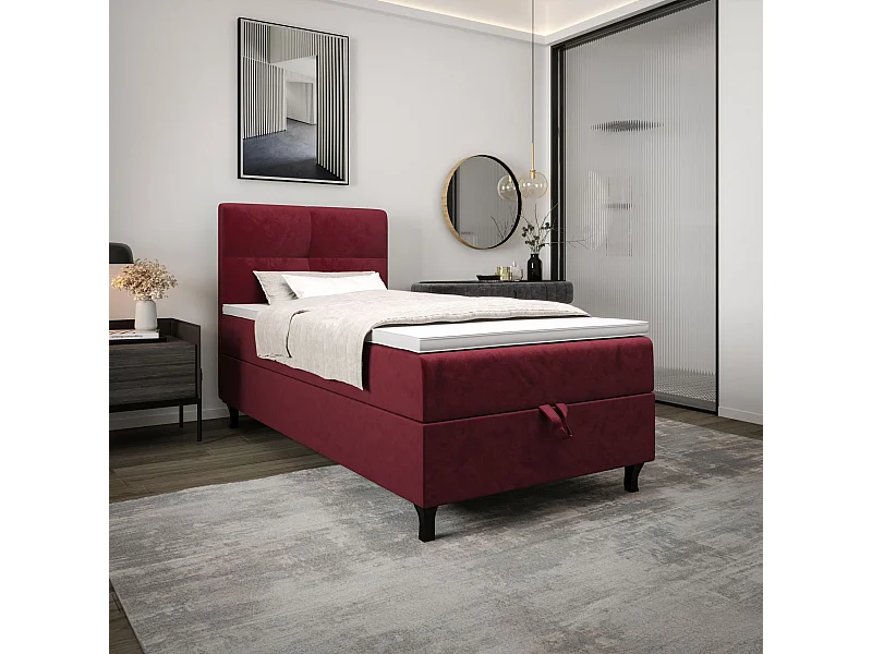 BEDANTE Boxspringbett LIMBA 80x200 Monolith 59 Rot Bett Bettkasten Einzellbett Hotelbett Topper Matratze Schlafzimmer Stauraum