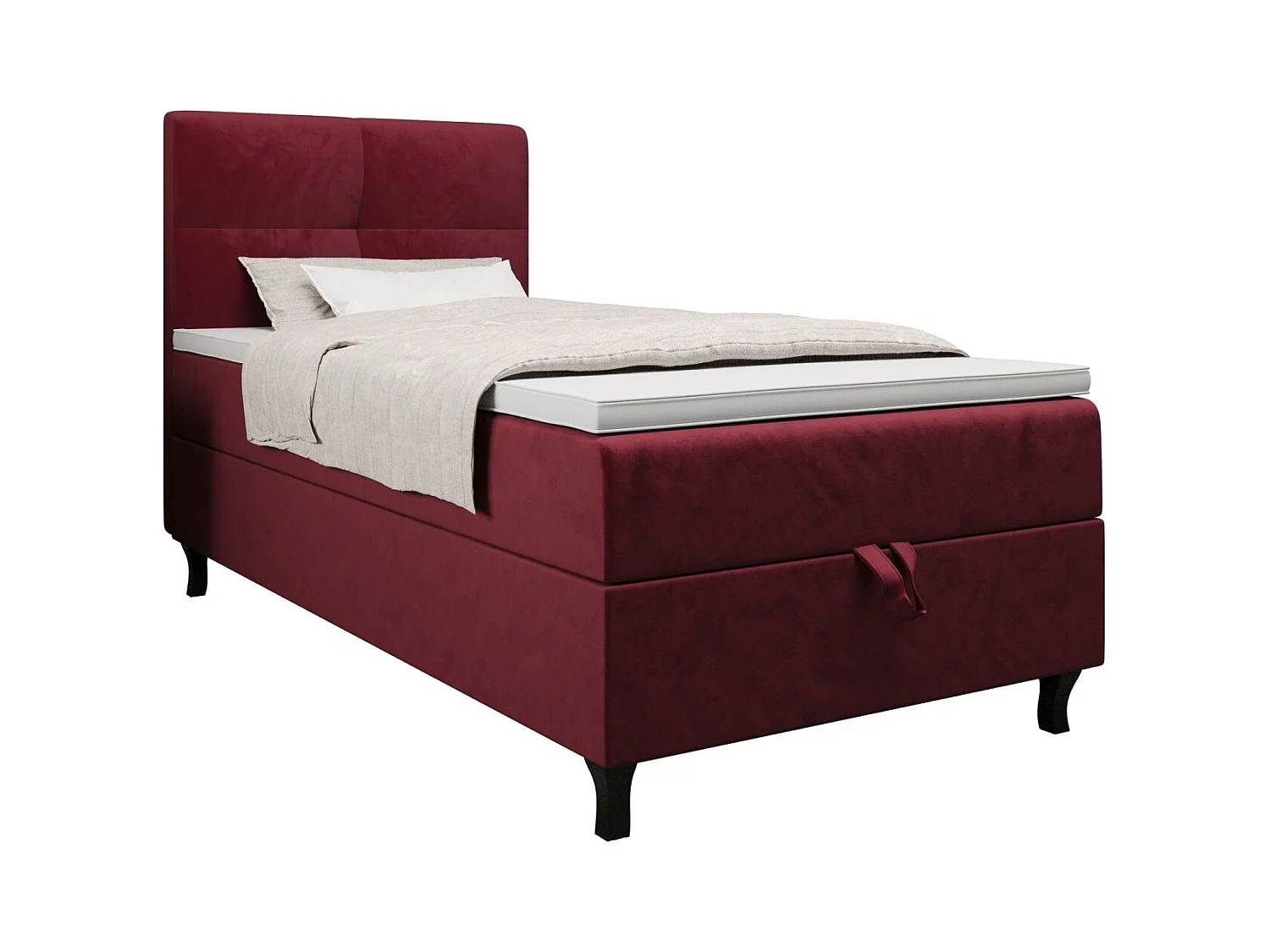 BEDANTE Lit Boxspring LIMBA 80x200 Monolith 59 Rouge Lit avec coffre Lit simple Lit d’hôtel Surmatelas Matelas Chambre Espace de rangement