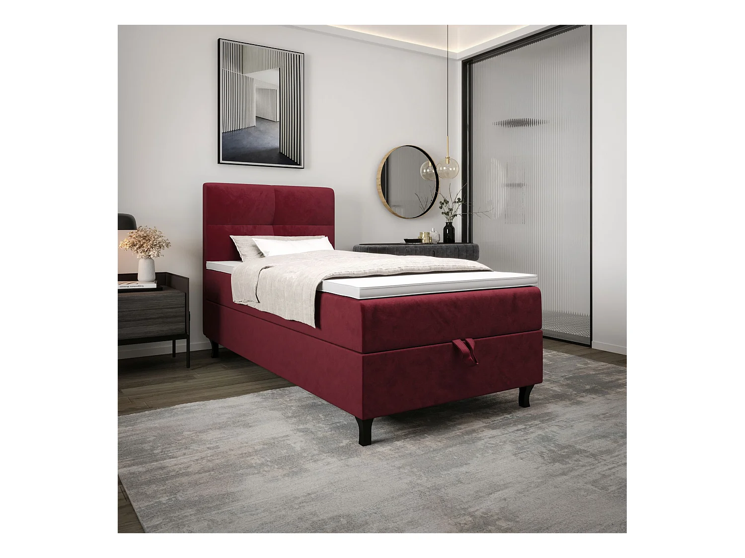 BEDANTE Boxspringbett LIMBA 80x200 Monolith 59 Rot Bett Bettkasten Einzellbett Hotelbett Topper Matratze Schlafzimmer Stauraum
