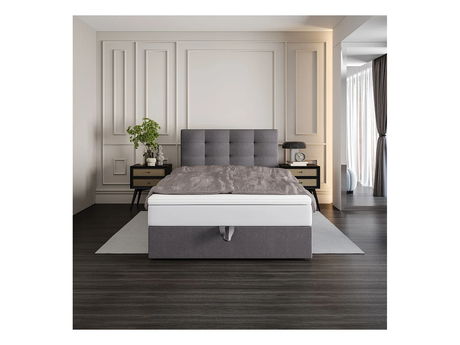 BEDANTE lit boxspring DUO 1 80x200 Cosmic 160 gris clair lit avec coffre lit double lit d’hôtel surmatelas matelas chambre espace de rangement