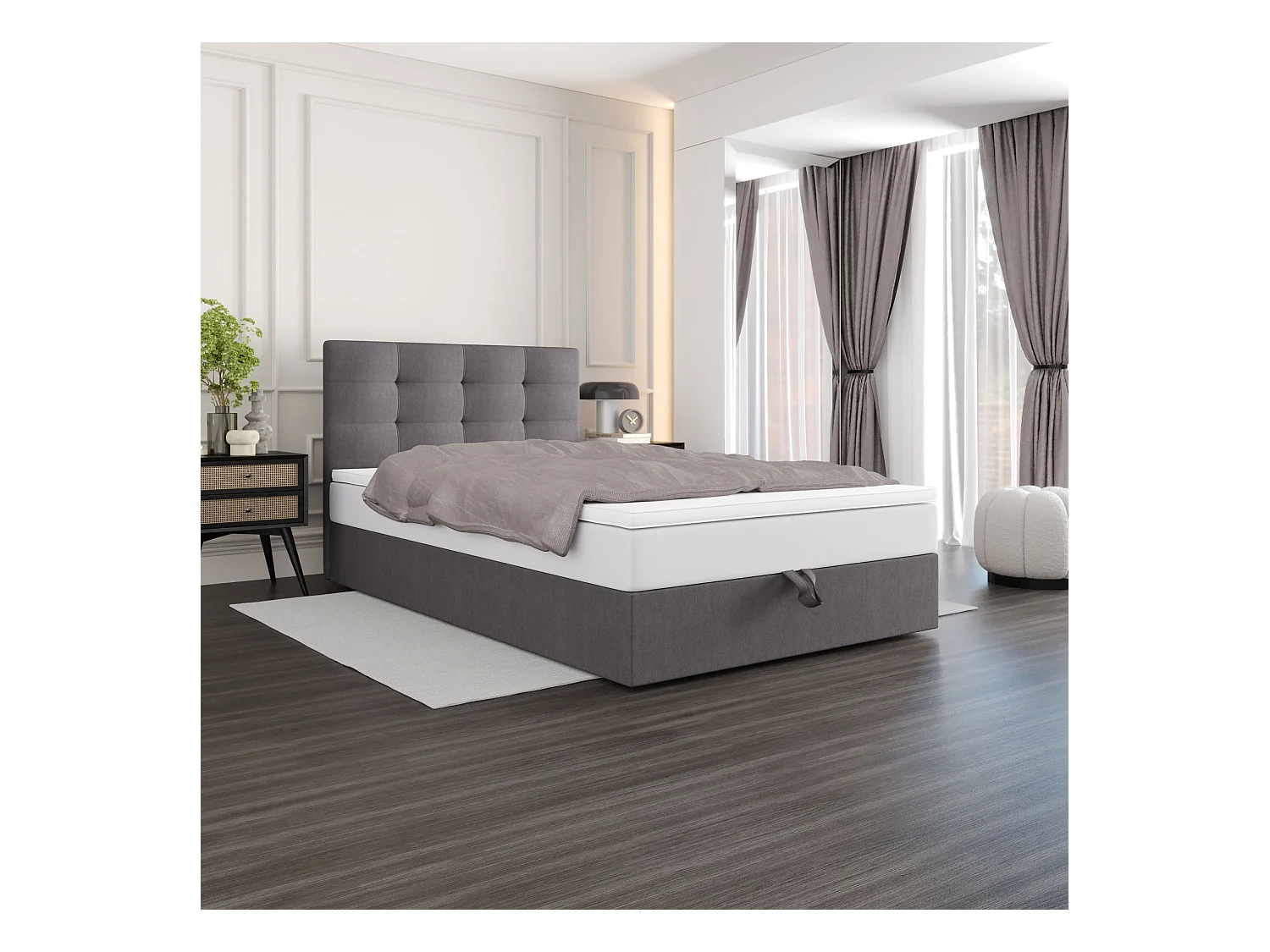 BEDANTE Boxspringbett DUO 1 80x200 Cosmic 160 Hellgrau Bett Bettkasten Ehebett Hotelbett Topper Matratze Schlafzimmer Stauraum