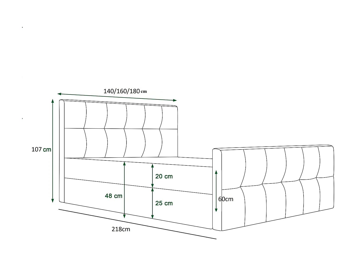 BEDANTE Lit boxspring MANHATTAN 140x200 Monolith 37 Vert Lit Coffre Lit double Lit d’hôtel Surmatelas Matelas Chambre Rangement