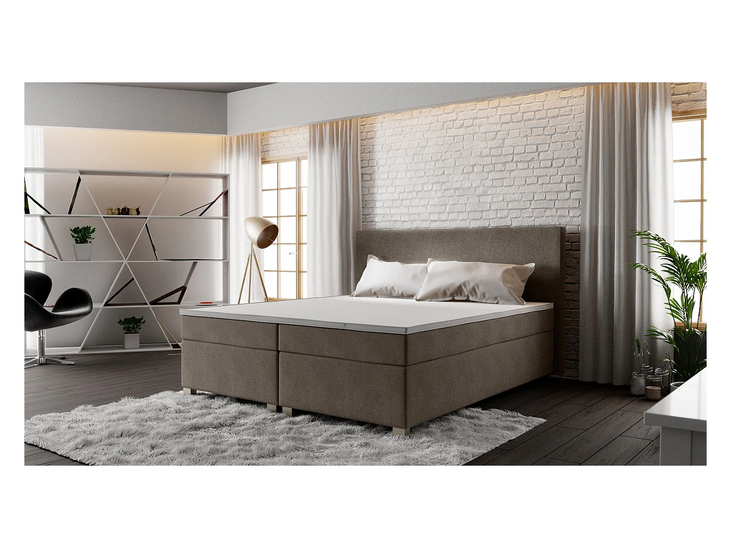 BEDANTE lit boxspring SIMPLE 160x200 COSMIC 03 marron lit coffre de lit lit double lit d'hôtel surmatelas matelas chambre à coucher rangement
