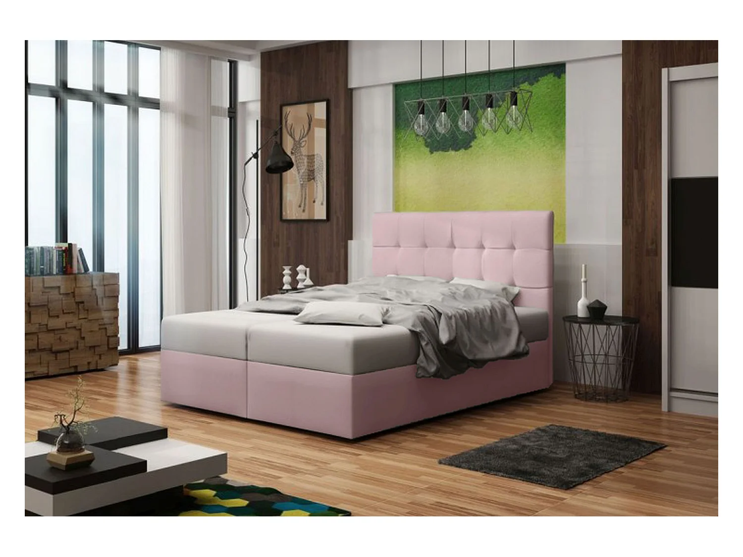 BEDANTE Lit boxspring DUO 2 140x200 Cosmic 14 Rose Lit Coffre Lit double Lit d'hôtel Surmatelas Matelas Chambre Rangement