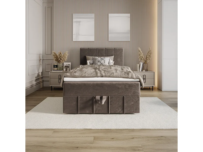 BEDANTE lit boxspring BAHAMA 80x200 Monolith 15 marron lit avec coffre lit simple lit d’hôtel surmatelas matelas chambre espace de rangement