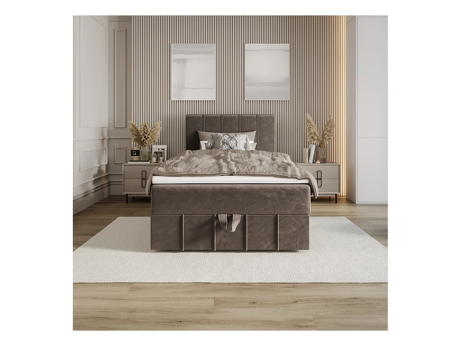 BEDANTE Boxspringbett BAHAMA 80x200 Monolith 15 Braun Bett Bettkasten Einzellbett Hotelbett Topper Matratze Schlafzimmer Stauraum