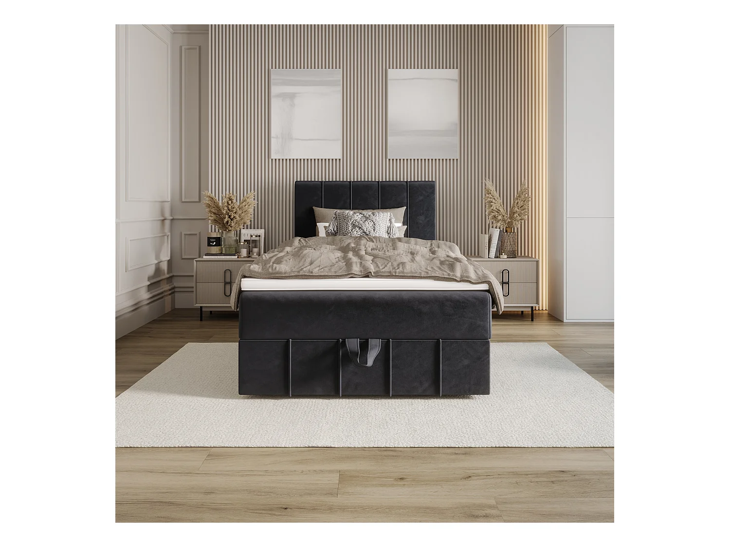 BEDANTE Boxspringbett BAHAMA 80x200 Monolith 97 Dunkelgrau Bett Bettkasten Einzellbett Hotelbett Topper Matratze Schlafzimmer Stauraum