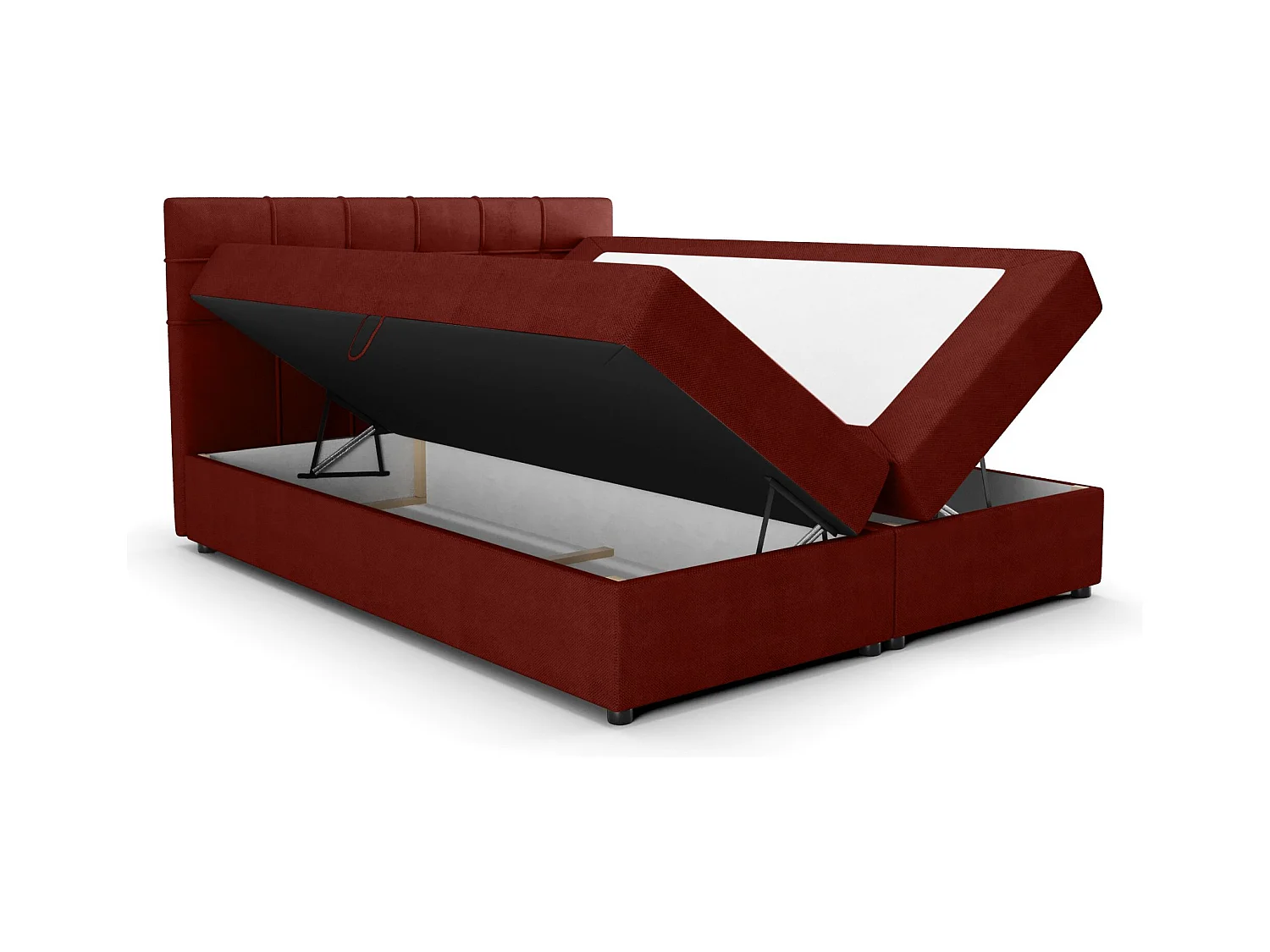 BEDANTE Lit boxspring KIDA 180x200 Curio 57 Rouge Lit Litkasten Lit double Lit d'hôtel Chambre à coucher Espace de rangement
