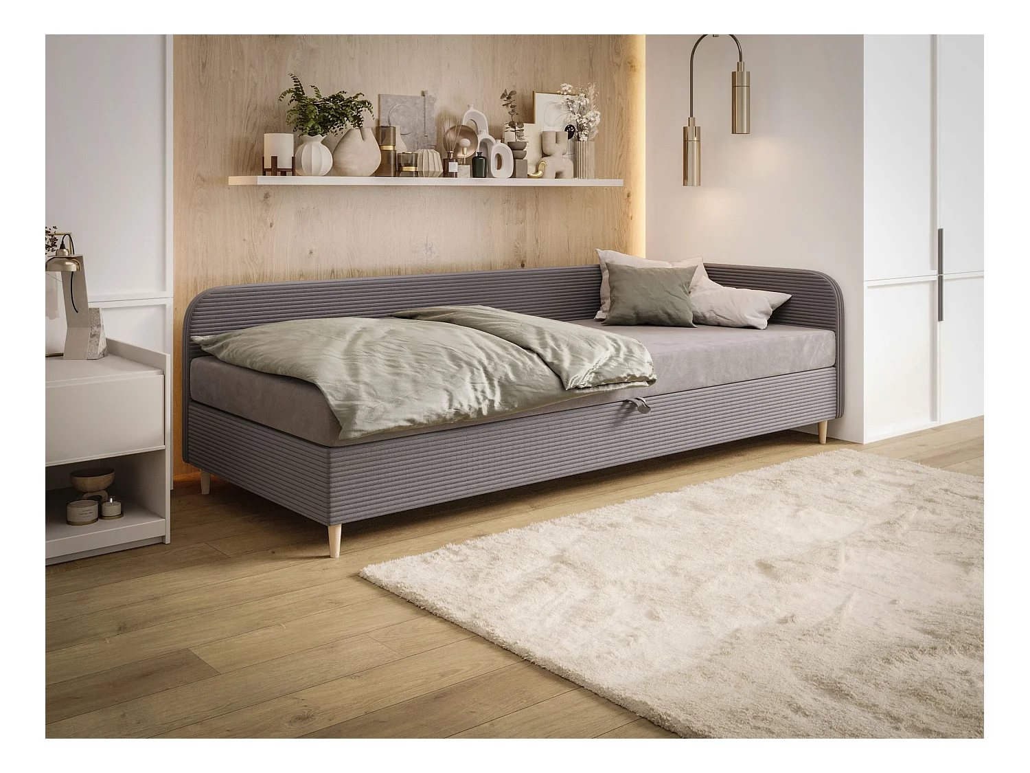 BEDANTE Bett MIKO 100x200 RIVIERA 91+LINCOLN 90 Grau Bett Jugendbett Einzelbett Hotelbett Matratze Schlafzimmer Stauraum