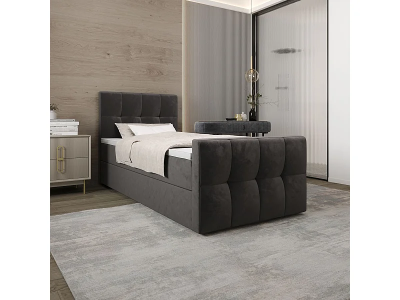 BEDANTE Boxspringbed MANHATTAN 80x200 Monolith 92 Grijs Bed met opbergruimte Eenpersoonsbed Hotelbed Topper Matras Slaapkamer Opbergruimte