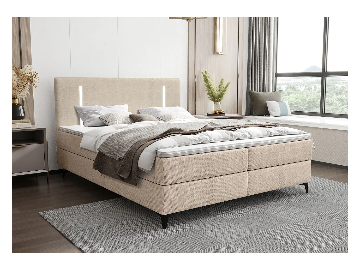 BEDANTE Boxspringbett ONO 140x200 CURIO 09 Ecru Bett Bettkasten Ehebett Hotelbett Topper Matratze Schlafzimmer Stauraum