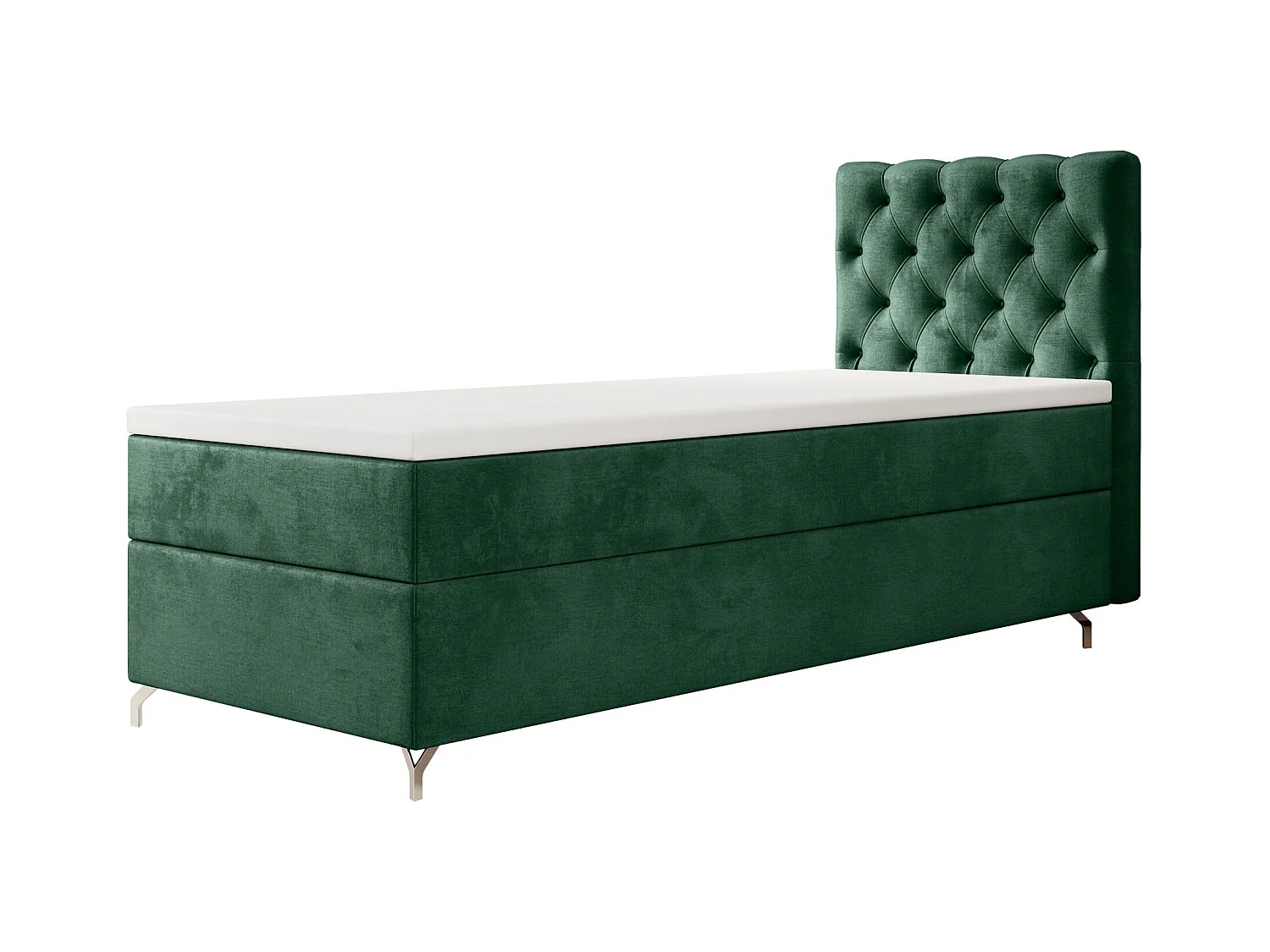 BEDANTE Boxspringbett CHESTER mit Matratze H3 und Topper 90x200 Monolith 37 Dunkelgrün Bett Bettkasten Einzellbett Hotelbett Schlafzimmer Stauraum