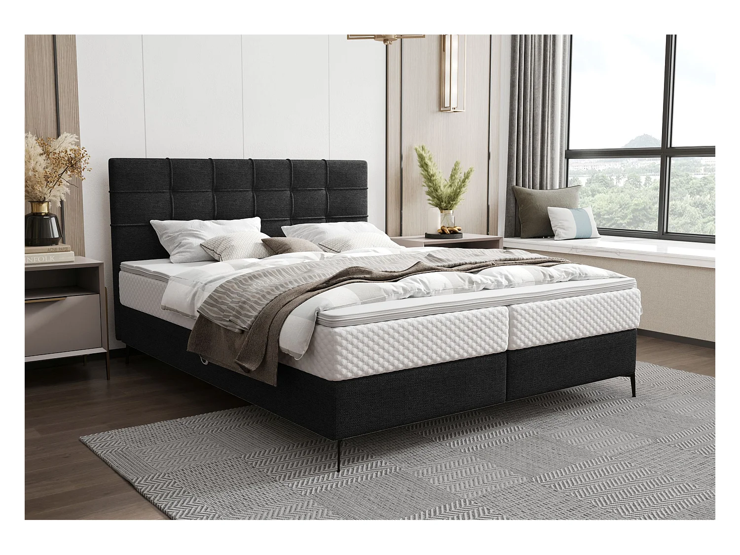 BEDANTE Boxspringbett INAO 160x200 ARAGON 99 Schwarz Bett Bettkasten Ehebett Hotelbett Topper Matratze Schlafzimmer Stauraum