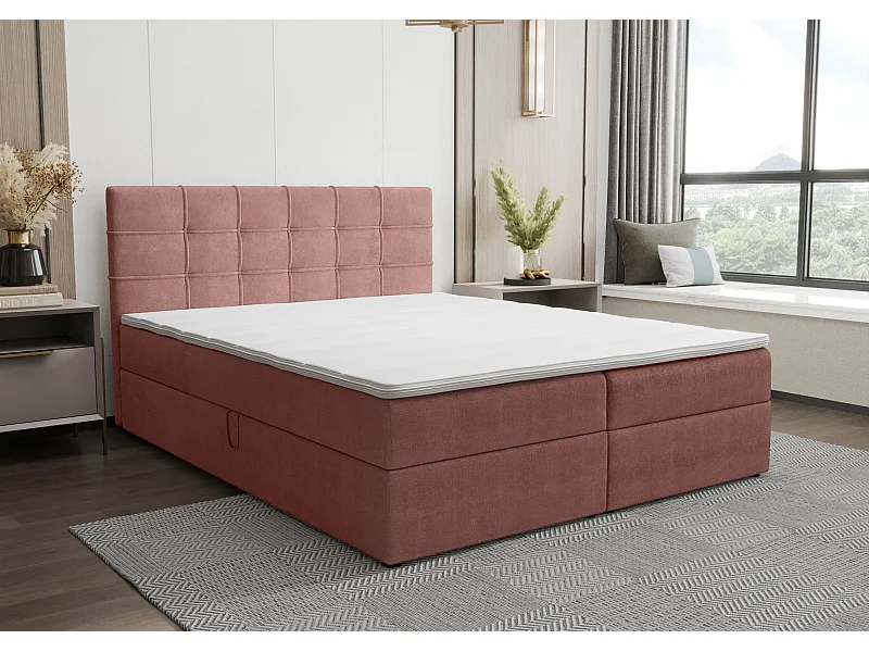 BEDANTE Lit boxspring KIDA 180x200 Curio 63 Rose Lit Litkasten Lit double Lit d'hôtel Chambre à coucher Espace de rangement