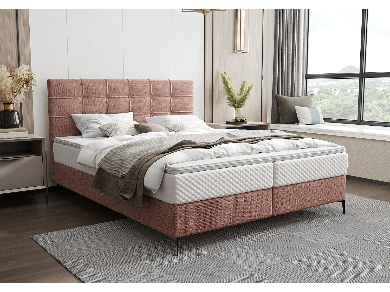 BEDANTE Boxspringbett INAO 140x200 ARAGON 62 Rosa Bett Bettkasten Ehebett Hotelbett Topper Matratze Schlafzimmer Stauraum