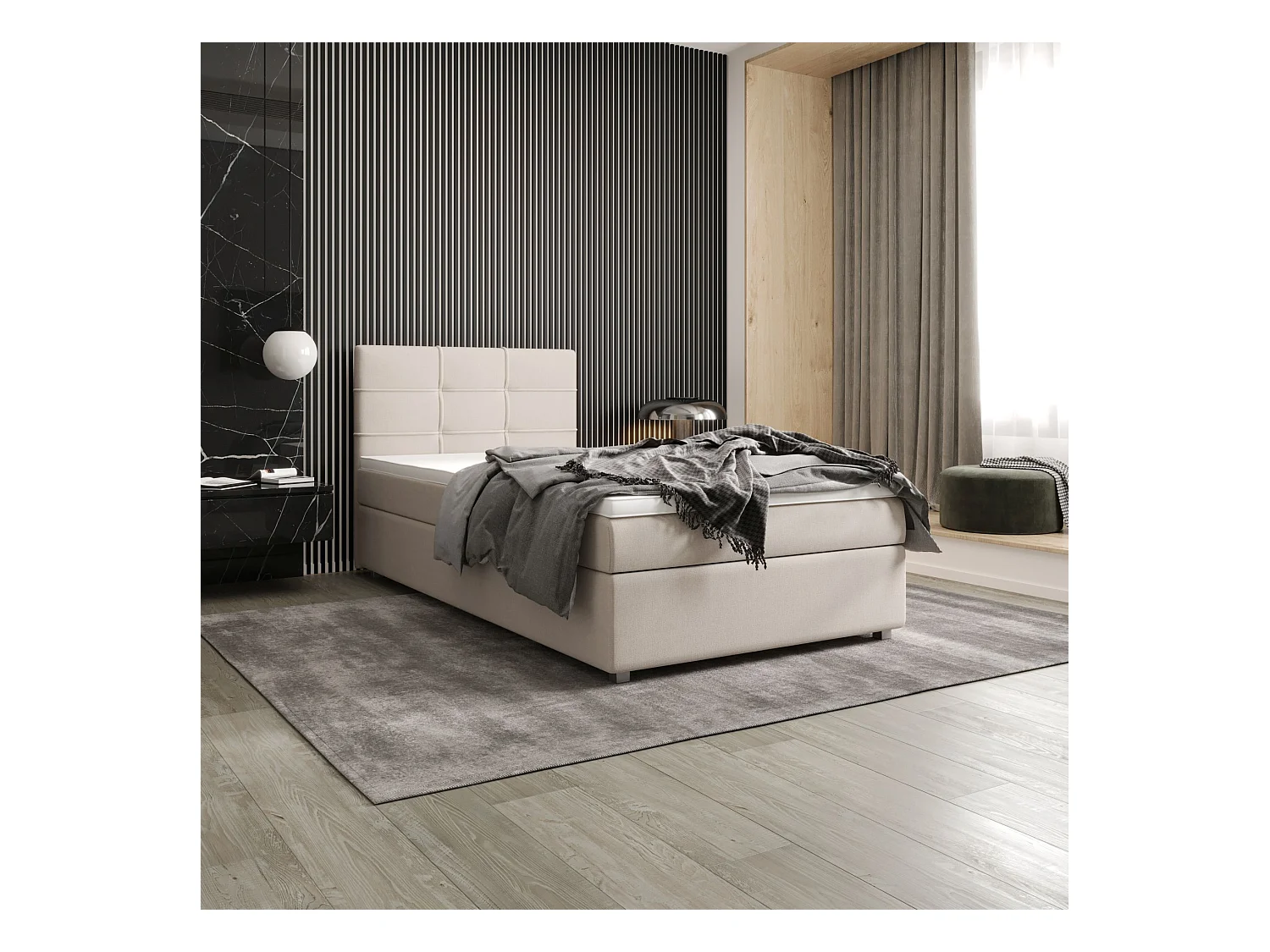 BEDANTE Boxspringbett FADO 22 80x200 Cosmic 10 Beige Bett Bettkasten Einzellbett Hotelbett Topper Matratze Schlafzimmer Stauraum
