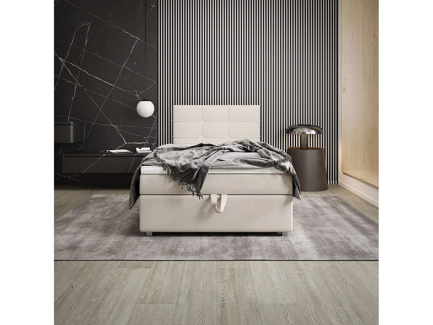 BEDANTE Lit boxspring FADO 1 80x200 Cosmic 10 Beige Lit Coffre Lit simple Lit d’hôtel
