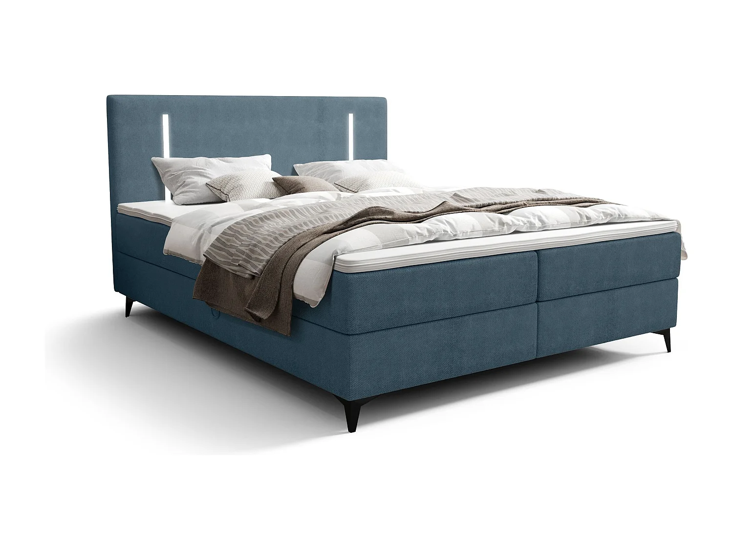 BEDANTE lit boxspring ONO 160x200 CURIO 74 bleu lit coffre de lit lit double lit d'hôtel surmatelas matelas chambre à coucher rangement