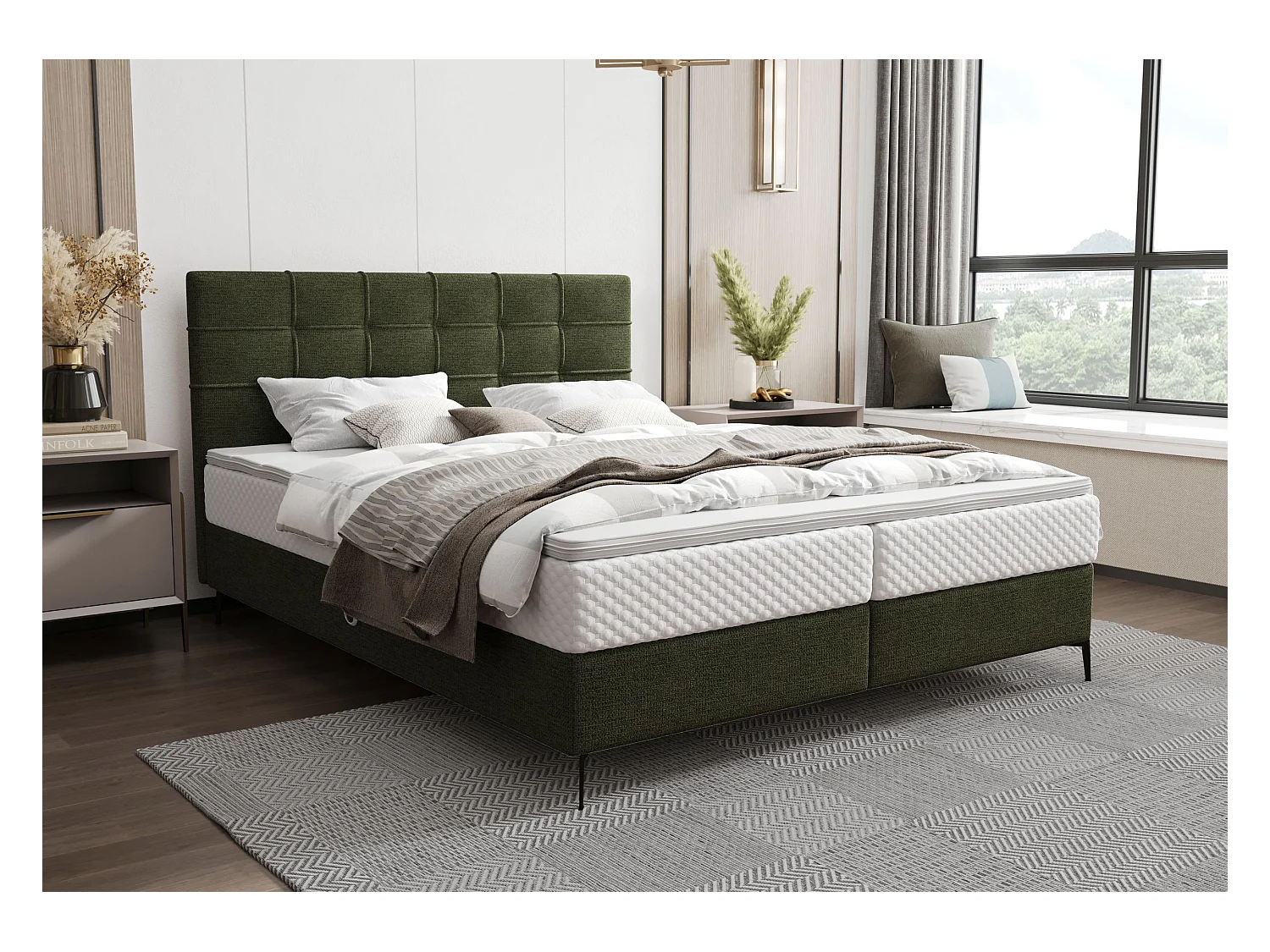 BEDANTE Boxspringbett INAO 160x200 ARAGON 39 Grün Bett Bettkasten Ehebett Hotelbett Topper Matratze Schlafzimmer Stauraum
