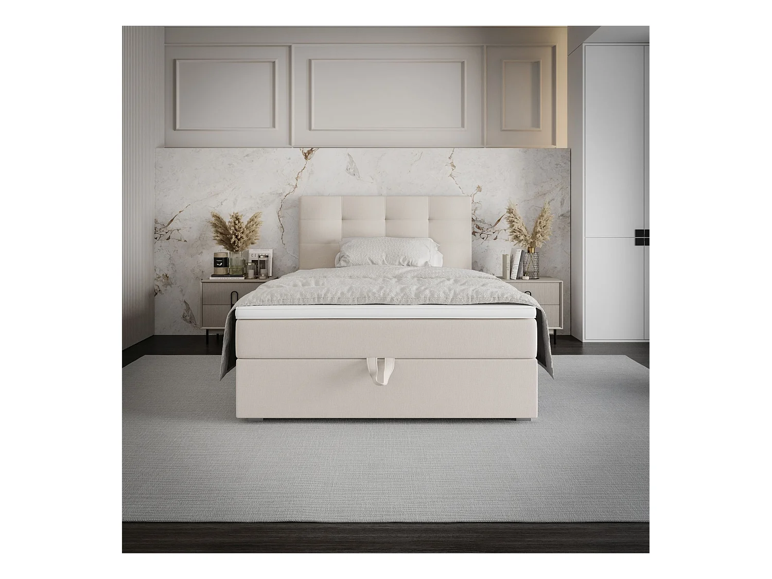 BEDANTE Lit boxspring FADO 2 80x200 Cosmic 10 Beige Lit Coffre Lit simple Lit d’hôtel