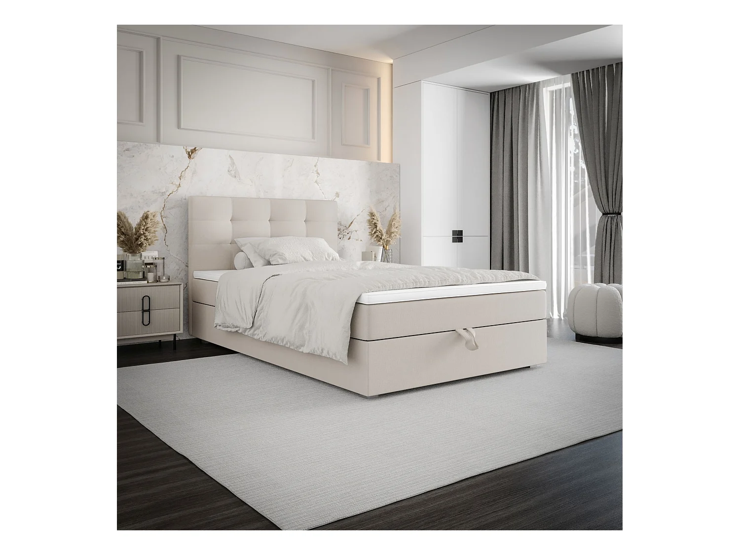 BEDANTE Boxspringbett FADO 11 80x200 Cosmic 10 Beige Bett Bettkasten Einzellbett Hotelbett Topper Matratze Schlafzimmer Stauraum