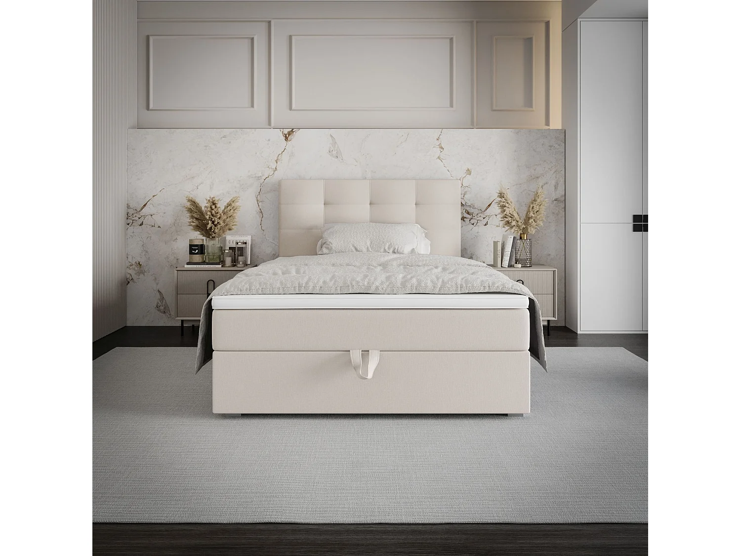 BEDANTE Lit boxspring FADO 2 80x200 Cosmic 10 Beige Lit Coffre Lit simple Lit d’hôtel
