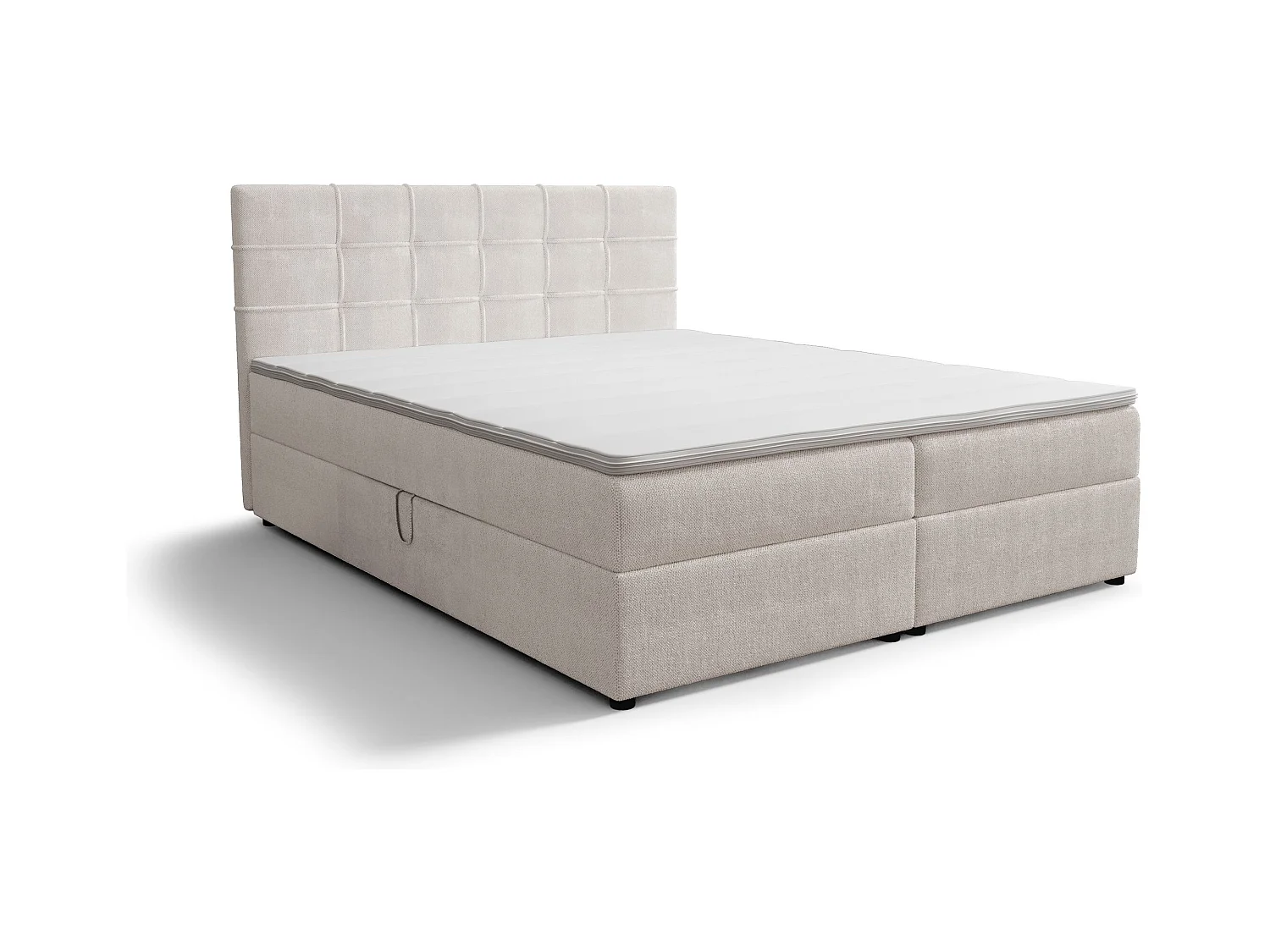 BEDANTE Lit boxspring KIDA 140x200 Curio 02 Crème Lit Litkasten Lit double Lit d'hôtel Chambre à coucher Espace de rangement