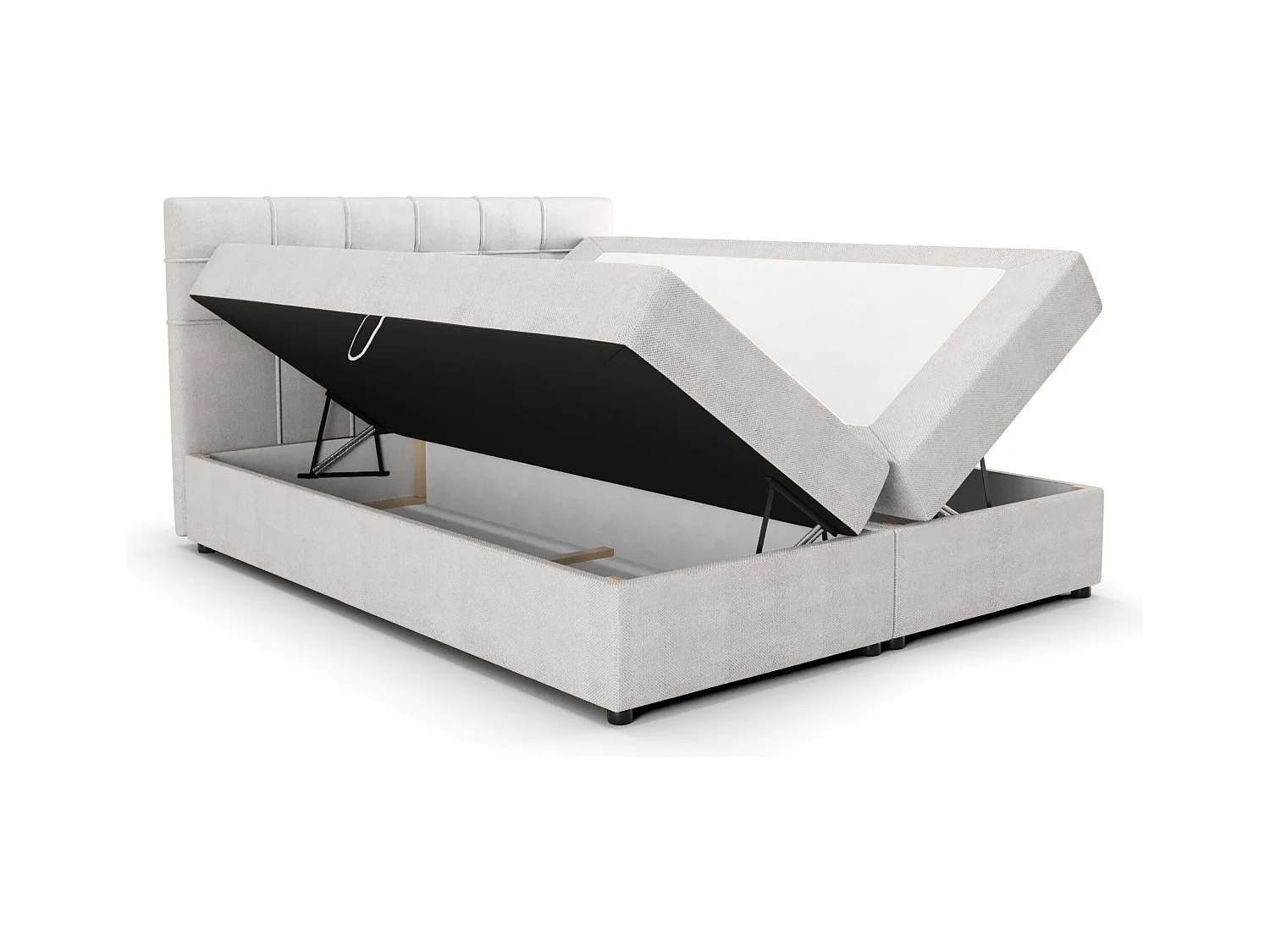 BEDANTE Lit boxspring KIDA 140x200 Curio 02 Crème Lit Litkasten Lit double Lit d'hôtel Chambre à coucher Espace de rangement