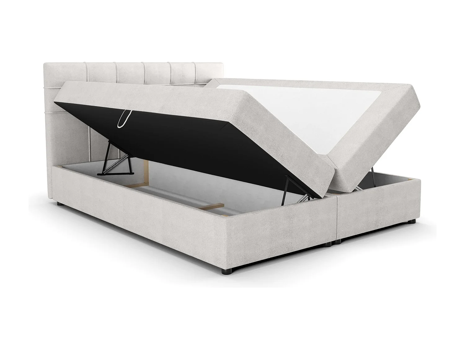 BEDANTE Boxspringbett KIDA 140x200 Curio 02 Creme Bett Bettkasten Ehebett Hotelbett Schlafzimmer Topper Matratze Stauraum