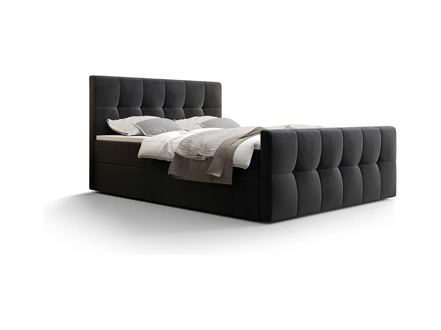 BEDANTE Lit boxspring MANHATTAN 140x200 Monolith 97 Gris foncé Lit Coffre Lit double Lit d’hôtel Surmatelas Matelas Chambre Rangement