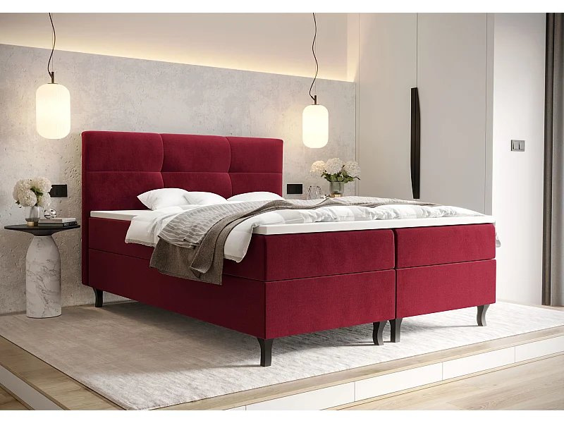 BEDANTE Boxspringbett LIMBA 140x200 Monolith 59 Rot Bett Bettkasten Ehebett Hotelbett Topper Matratze Schlafzimmer Stauraum