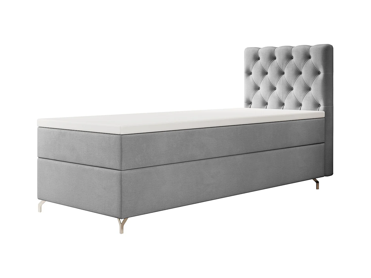 BEDANTE Boxspringbett CHESTER mit Matratze H3 und Topper 90x200 Monolith 84 Hellgrau Bett Bettkasten Einzellbett Hotelbett Schlafzimmer Stauraum