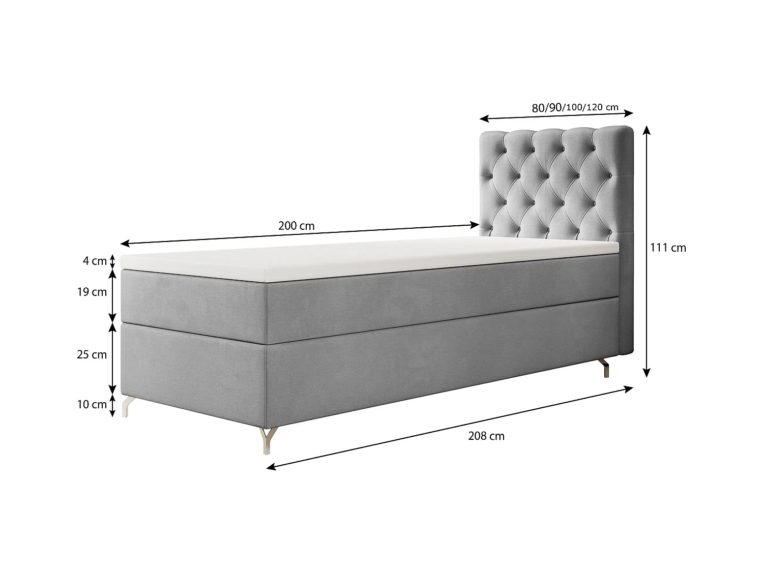 BOXBETT CHESTER 120x200 Monolith 15 avec matelas H3 et surmatelas lit avec coffre, lit simple, lit d'hôtel, chambre, avec rangement