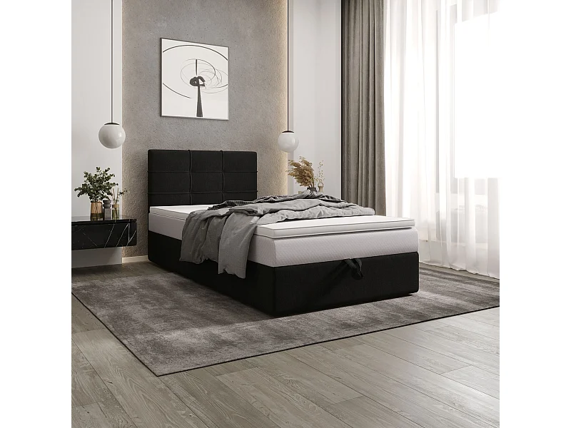 BEDANTE lit boxspring DUO 2 80x200 Cosmic 100 noir lit avec coffre lit double lit d’hôtel surmatelas matelas chambre espace de rangement