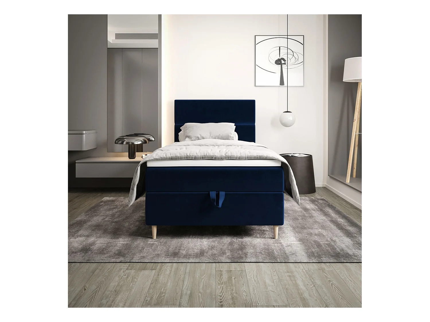 BEDANTE Lit boxspring FLO 80x200 Itaka 11 Bleu foncé Lit Coffre Lit simple Lit d'hôtel Surmatelas Matelas Chambre Rangement