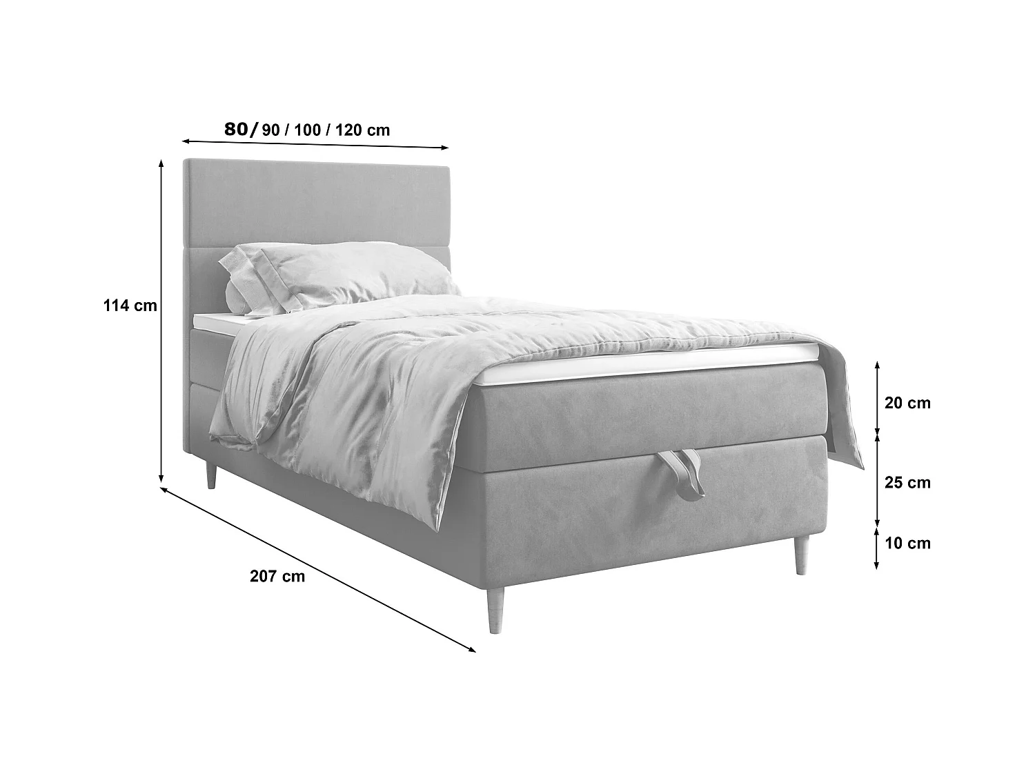 BEDANTE Lit boxspring FLO 80x200 Itaka 11 Bleu foncé Lit Coffre Lit simple Lit d'hôtel Surmatelas Matelas Chambre Rangement