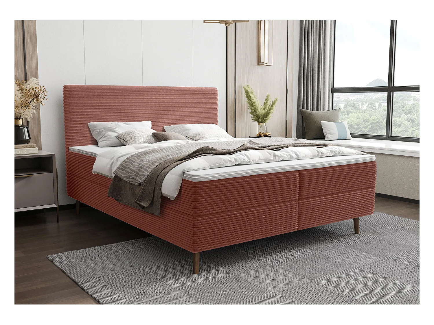 BEDANTE Boxspringbett NARA 160x200 POSO 029 Rosa Bett Bettkasten Ehebett Hotelbett Topper Matratze Schlafzimmer Stauraum